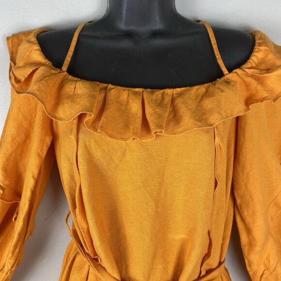 Revolve Marissa Webb Belted Dress Linen Sz 4 Colorful Orange Flirty Coquette - Picture 6 of 9